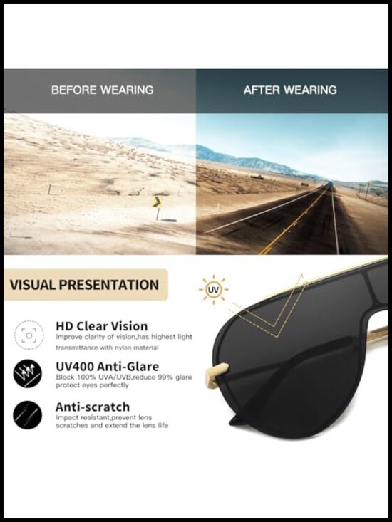 Oversized Aviator Shield Sunglasses UV400 Protection HD Clear Vision